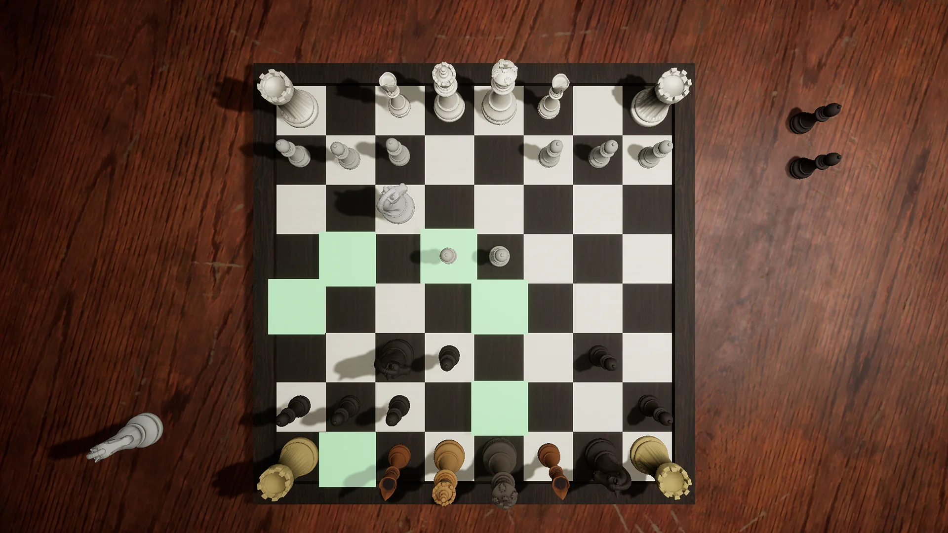 Serene Chess gameplay with highlighted legal moves and captured pieces